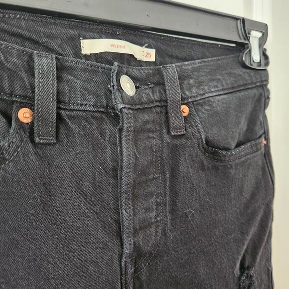 Levi's Wedgie Black Skinny Jeans Distressed Size 25 - Picture 6 of 10